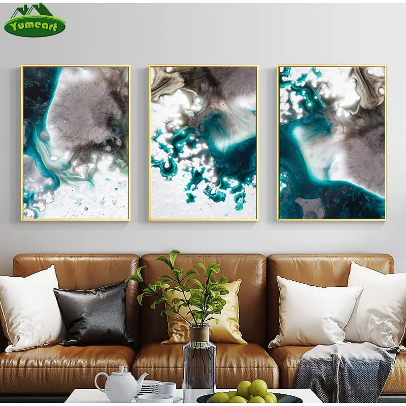 

Nordic Abstract Color Splash Blue PInk and White Canvas Painting Poster and Print Unique Decor Wall Art Pictures for Living Room
