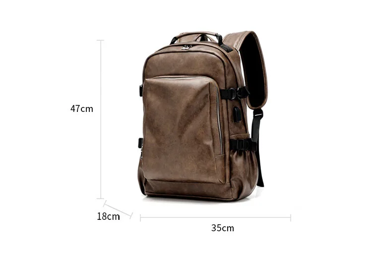 Модный мужской рюкзак для путешествий из искусственной кожи, водонепроницаемый 14 дюймовый рюкзак для ноутбука, мужской рюкзак большой вместимости, Женская Повседневная сумка