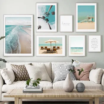 

Sea Beach Palm leafs Sky Quotes Landscape Wall Art Canvas Painting Nordic Posters And Prints Wall Pictures For Living Room Decor