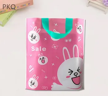 

50pcs/lot White rabbit gift shopping bags with handle Clothes Books Packaging bags plastic Gift Bag cute Christmas Gift Bags