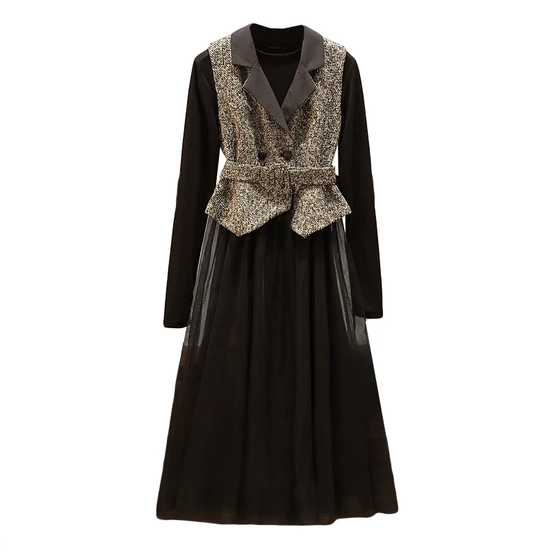 

Large Plus Size 2 Piece set 2019 Smart Casual Women's Long T-shirt +Mesh See Through Dress Sets Fashion Top And Dress Suits