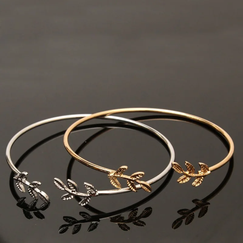 Простой Модный женский браслет винтажный сладкий оливковый ветка с листьями проволочный браслет Регулируемая открытая манжета браслет