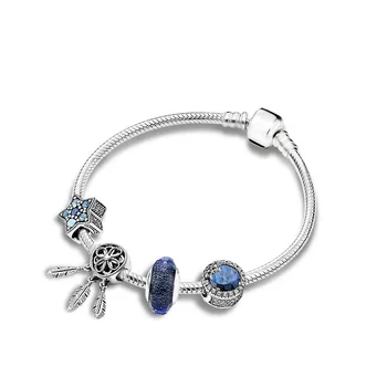 

BBee Fairy Starry Tale Bracelet Set Coloured Blue Snowflake Glaze Dream Catcher Charm for Pandora Bracelets Bangles Gifts