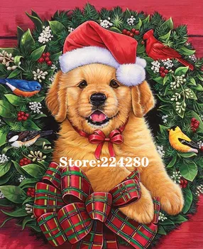 

Christmas Puppy Cute Animal Needlework Cross stitch 14CT Unprinted Embroidery kits Arts Cross-Stitching,DIY Handmade Decor