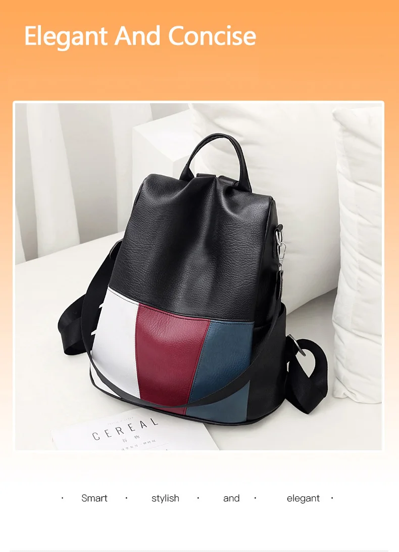 High Quality PU leather Panelled backpack White Black Anti Theft Women Backpack 2019 Fashion Brand Rucksack for Ladies Back Pack (1)