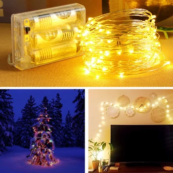 

Led Strip Christmas Tree Lights 1m-10leds Party Decoration Battery Copper Wire Light String Outdoor Room Led String Lights