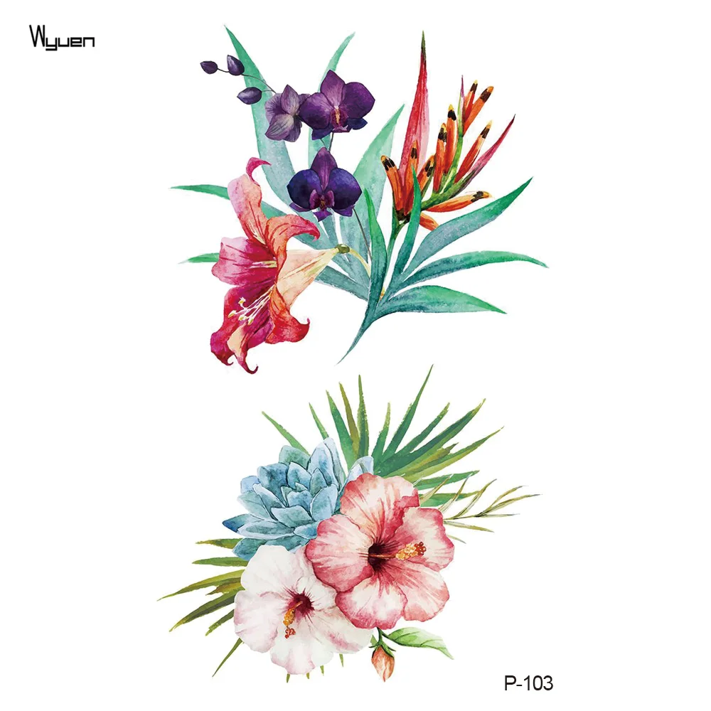 

Wyuen New Design Flowers Waterproof Temporary Tattoo Stickers for Adults Kids Body Art Fresh Flower Fake Tatoo for Woman P-103