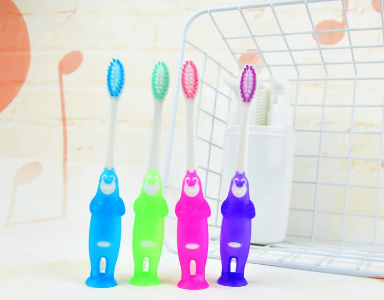 Bear Stereo Sucker Children Soft Bristle Toothbrush Gum Shield Anti-Injury Soft Bristle Water Draining Mould Proof Kids Toothbru