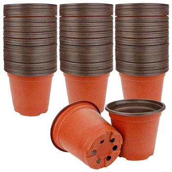 

NEW-130 Packs of 6-Inch Plastic Plant Nursery Pots for Succulents, Seedlings, Cuttings, Transplants