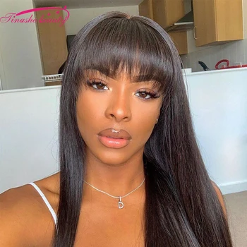 

Tinashe Beauty Straight Human Hair Wigs With Bangs Brazilian Remy Long Wigs For Women Natural Color Glueless Machine Made Wig