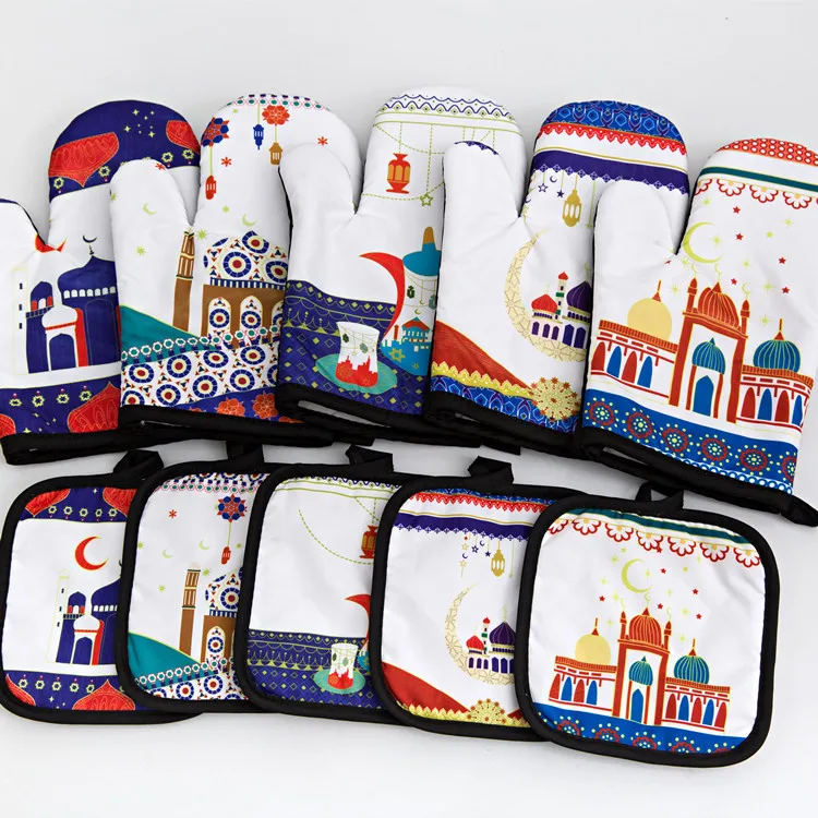Eid Mubarak โ gants de cuisine Anti-brรปlure, cuisson, tablier de cuisine, joyeux Eid al-adha, cadeau de dรฉcoration pour fรชte musulmane islamique du
