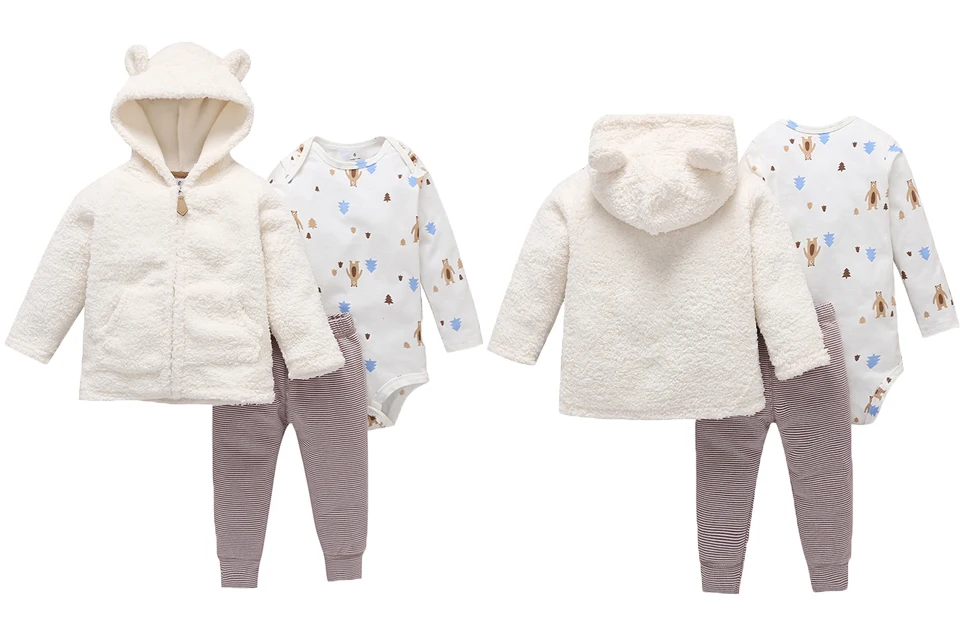 Bebes/комплект одежды для маленьких мальчиков; хлопковый комбинезон с капюшоном и длинными рукавами; комплект из 3 предметов; Одежда для новорожденных девочек