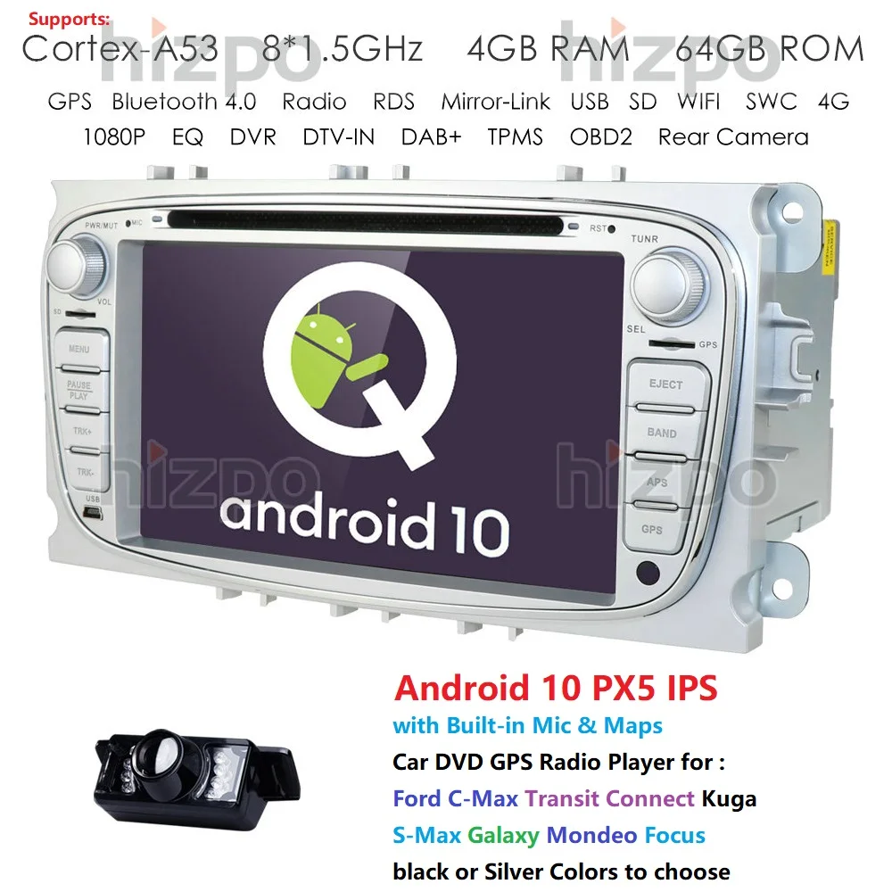 2 din IPS Android 10 4 + 64 автомобильный DVD мультимедийный плеер GPS навигатор для Ford Focus2 Mondeo