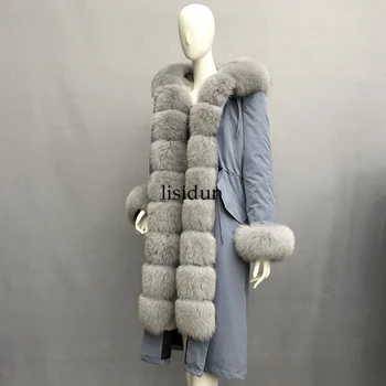 Kaufen 2019 Natürliche Fuchs Pelz Mantel Silber Fuchs Kragen Plus Größe Lange Winter Jacke Rex Kaninchen Liner Roten Fuchs Mit Kapuze Dicke Warme Parks Disass