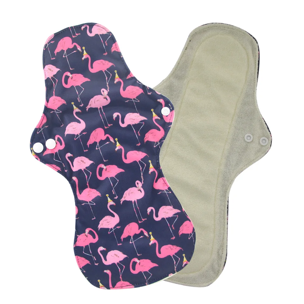 1" Фламинго печатные ночное Использование многоразовые менструальные подкладки для тяжелого потока большой размер дышащая женская Ткань колодки подкладка водонепроницаемый - Цвет: organic bamboo pad45