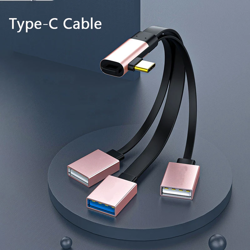 

Type-C Cable HUB USB 3.0 3 In 1 Hub Extension Cord OTG Splitter Adapte for Macbook/iPad Pro/HUAWEI Matebook USB C Ports