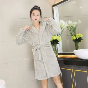 

Thicken Cartoon Kimono Gown Coral Fleece Women Hooded Bathrobe Winter New V-neck Pajamas With Belt Novelty Warm Loose Sleepwear
