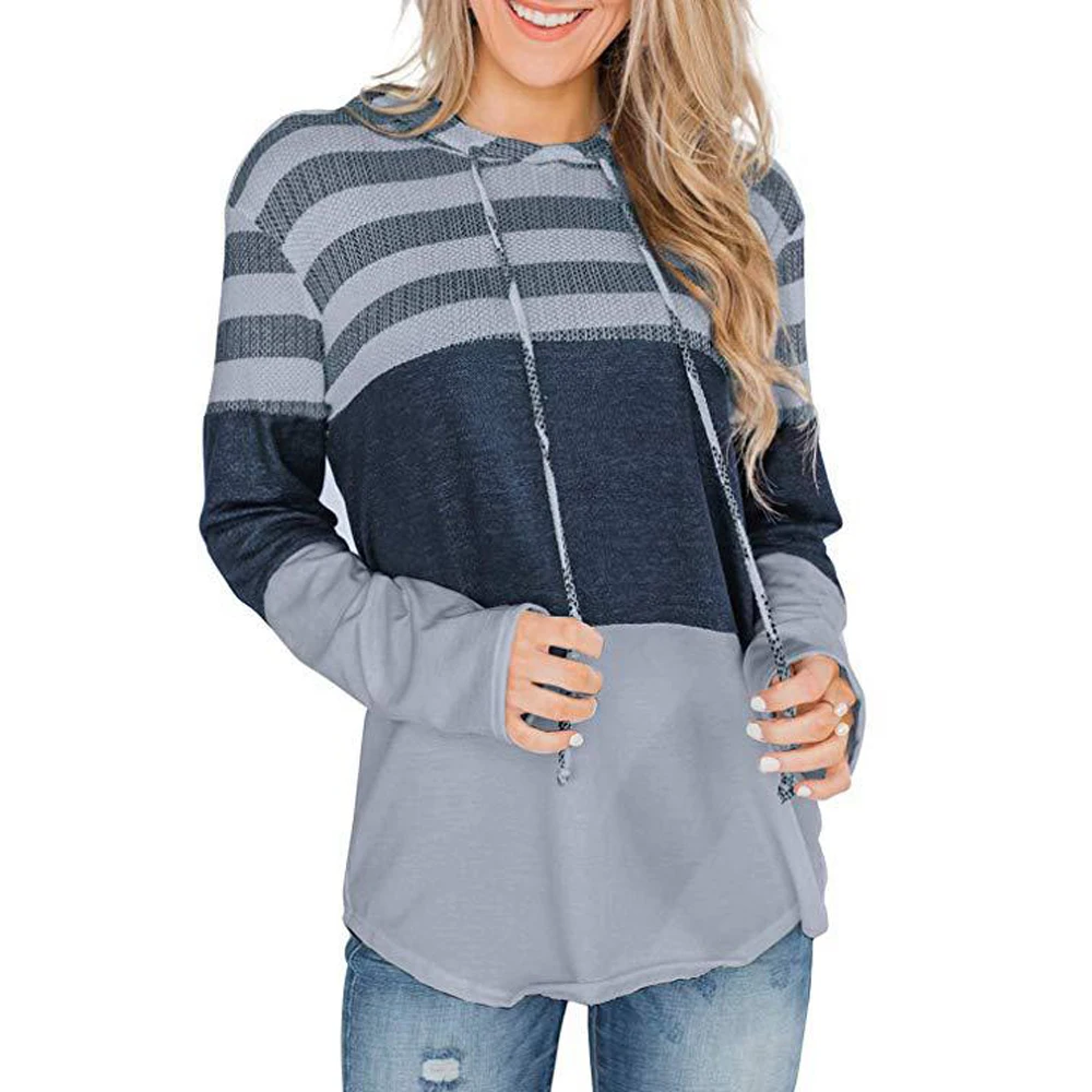 

Contrast Color Colorblock Splicing Pullovers Autumn Women Tie Collar Long Sleeve Sweatshirts Casual Loose Hoodies Tops
