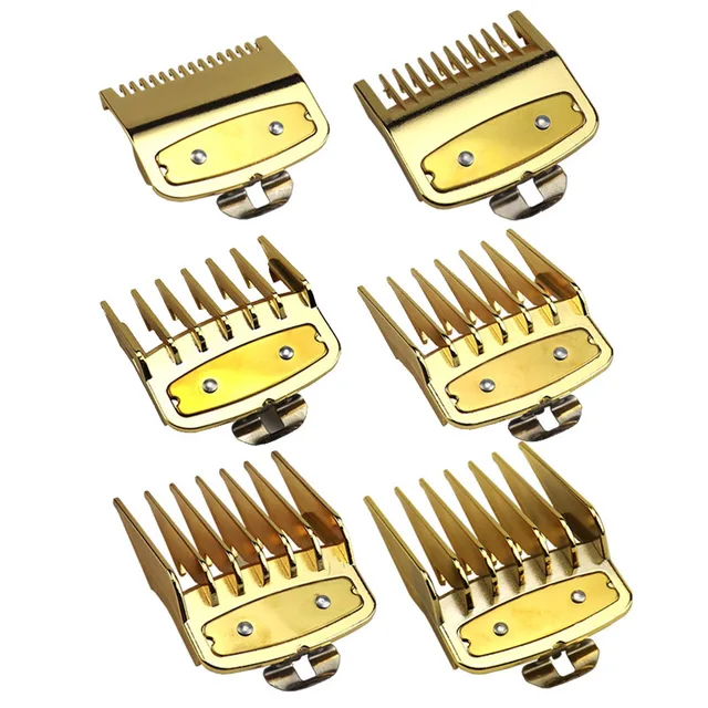 universal hair clipper cutting comb cover, barber shop trimmer protective gear accessory limit comb hairdressing tool 6pcs Golden