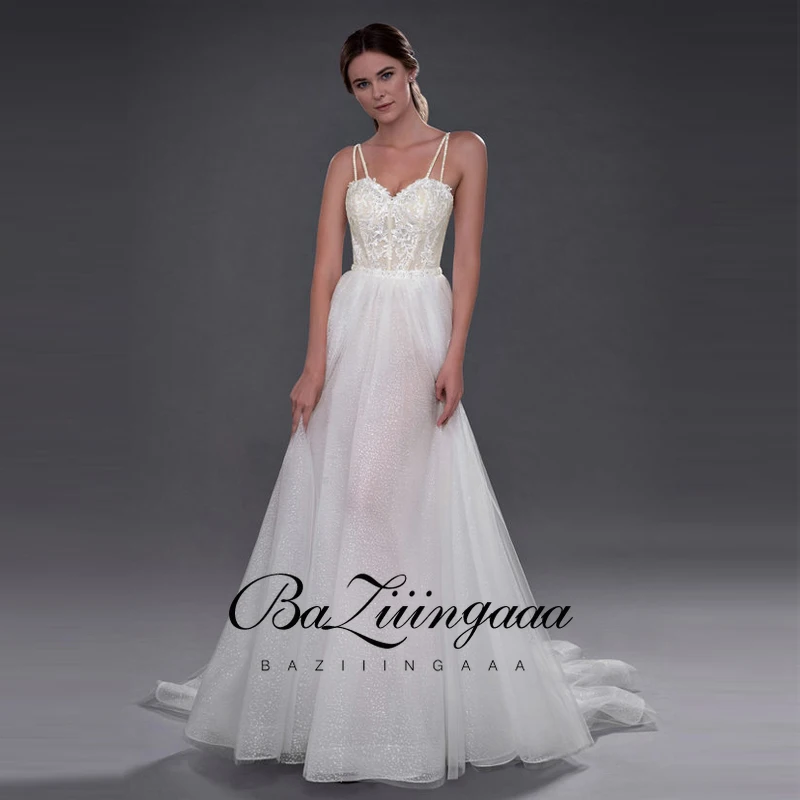 

BAZIIINGAAA Luxury Lace Mermaid Wedding Dress V-Neck Backless 50cm Tail Design Hand-Beading Plus Size Girls Wedding Dress