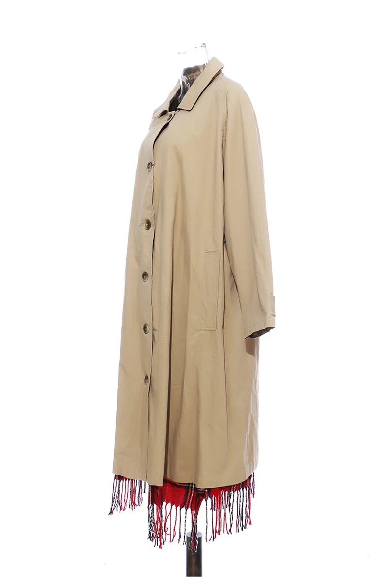 [EAM] Женская клетчатая двухсторонняя одежда больших размеров, Тренч, новая свободная ветровка с отворотом и длинным рукавом, модная весенняя 1M976