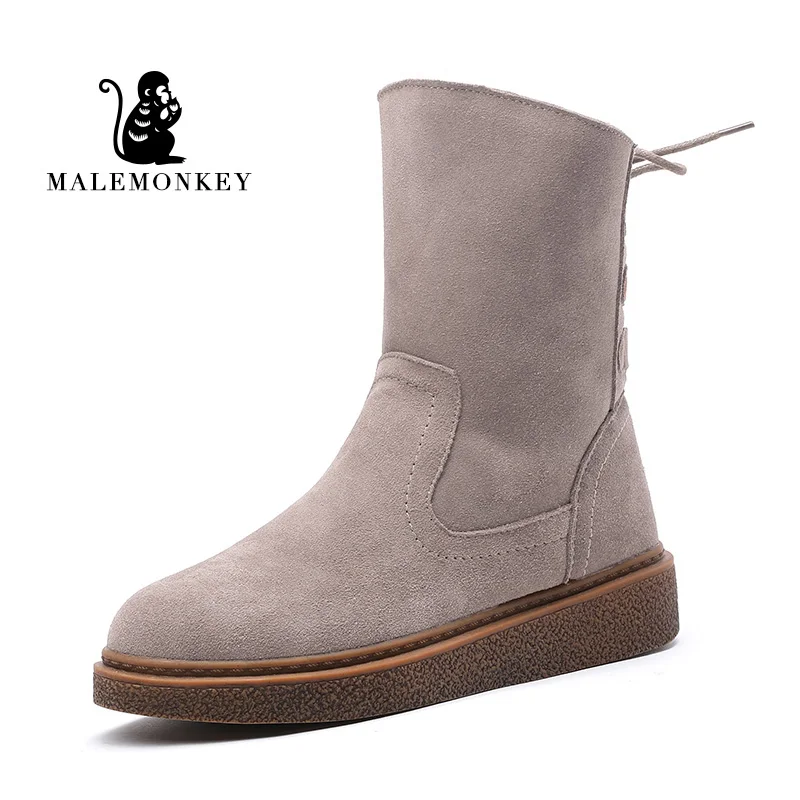 Malemonkey/Size35-40 зимние теплые модные женские ботинки на шнуровке с круглым носком зимние ботинки - Цвет: Sand Color