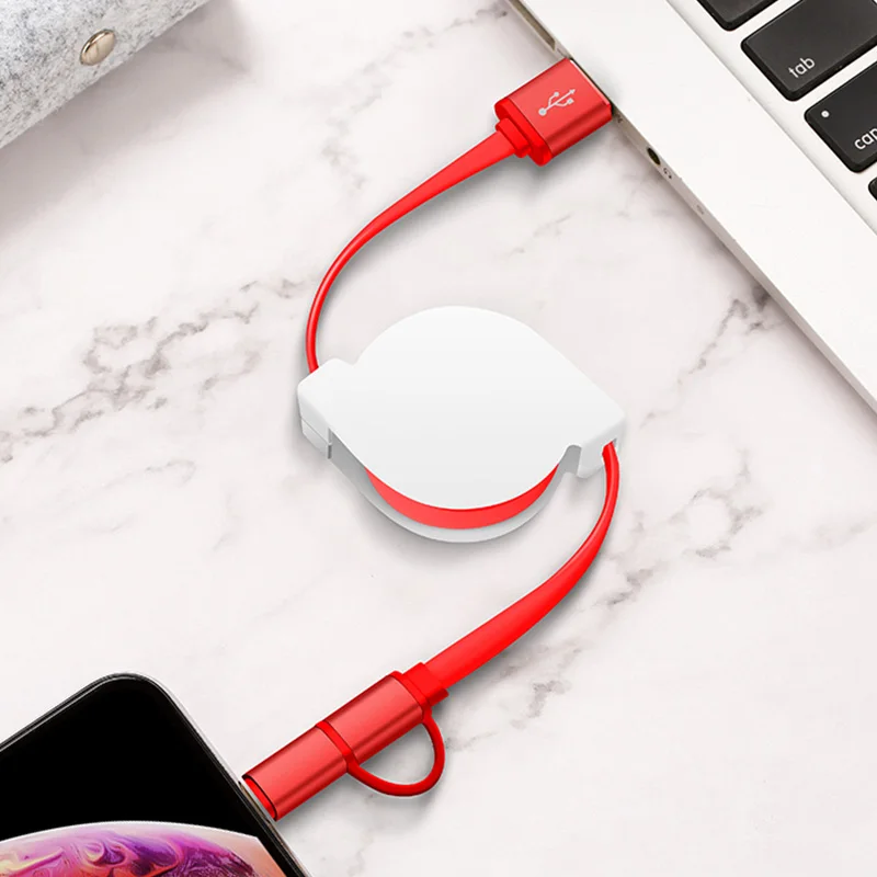 Многофункциональный 2 в 1 usb кабель Универсальный Быстрая зарядка строка данных для samsung Xiaomi Телескопический Usb удлинитель для iphone - Цвет: white-red