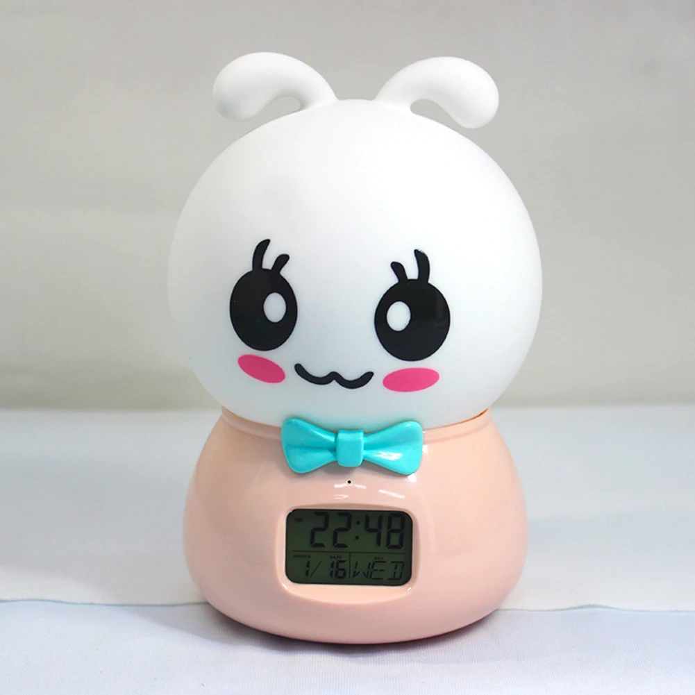 Color Changing Silicone Bluetooth Music Night Light Touch Switch USB Rechargeable Cartoon Animal Digital Display Alarm Clock