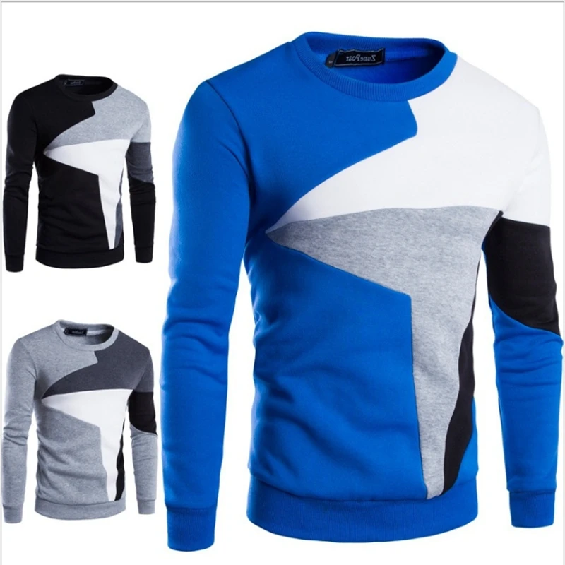

DHXH men's stitching contrast color casual long-sleeved pullover sweater men hoodies