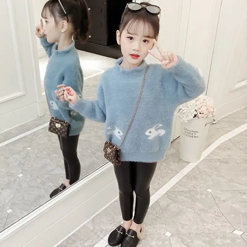 blue jiarong Осенне-зимний модный детский теплый флисовый вязаный свитер для девочек детский бархатный пуловер для девочек, верхняя одежда, одежда W243 - Цвет: blue jiarong
