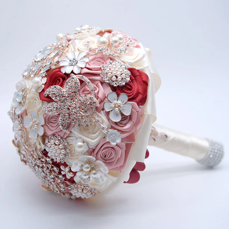 Свадебный Цветочный букет с кристаллами и жемчугом для невесты casamento matrimonio Свадебный букет подружки невесты на День святого Валентина искусственный цветочный