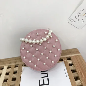 

Textured Shoulder Diagonal Small Bag Female 2019 New Korean Version of The Pearl Small Round Bag Handbag Female Circular