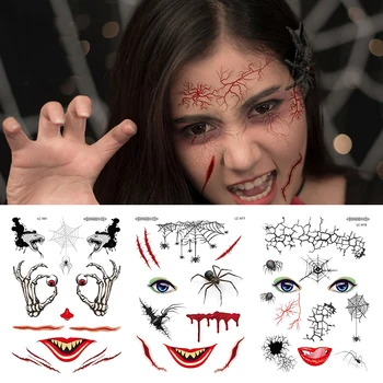 

3Pcs Halloween Face Tattoo Fake Sticker Temporary Tatoos Paper Atmosphere Funny Festival Art Make Up TXTB1