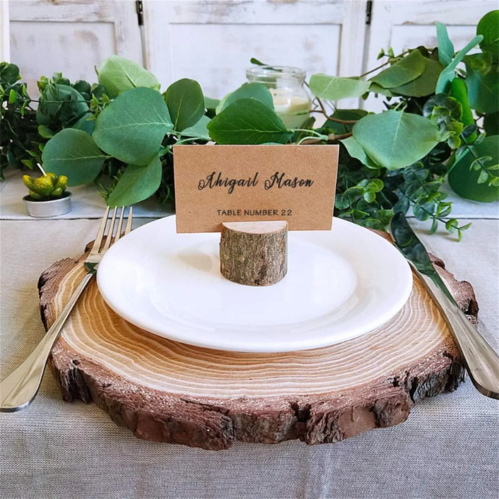 Rustic Wooden Wedding Decor Venue Name Place Card Holders Log Name Card Holders 