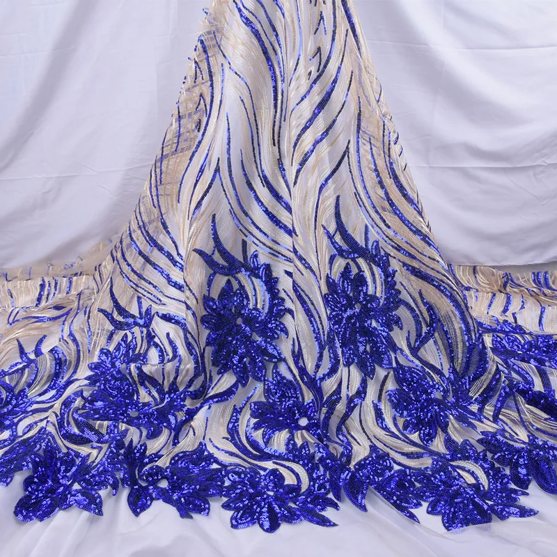 Замечательная африканская кружевная ткань, красивая вышивка пайетками, тюль, французская кружевная ткань для модного вечернего платья, 5 ярдов \ Лот - Цвет: 04