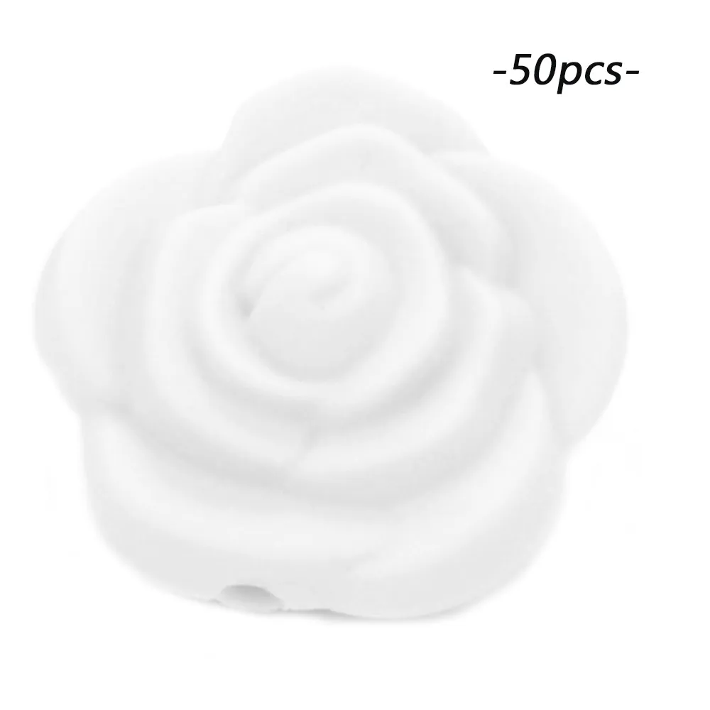 snow LOFCA 50 шт. силиконовые бусины Цветок Роза детский Прорезыватель пищевой силиконовый для детей для прорезывания зубов игрушка лекарственная соска цепочка Ожерелье Изготовление - Цвет: snow