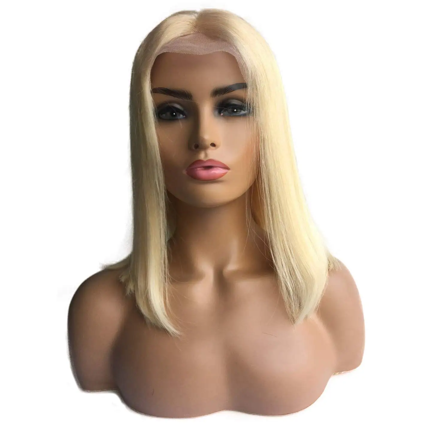 Frente do Laço Perucas de Cabelo Humano em Linha Parte do Meio para as Mulheres Aleesa Reta Parte Curto Bob Perucas Pré Arrancadas Negras 13x4x1 Moda t 1 bob perucas pré arrancadas parte do meio