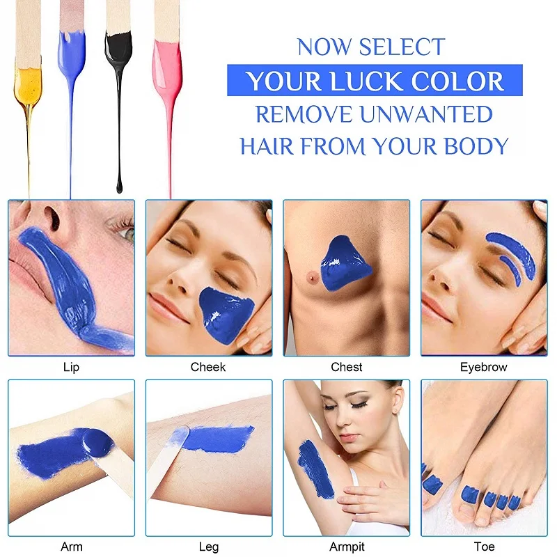 Electric Wax Heater Paraffin Warmer Hair Removal Machine ,100g Beans 10pcs Wood Stickers Hair Removal Sets Waxing Kit