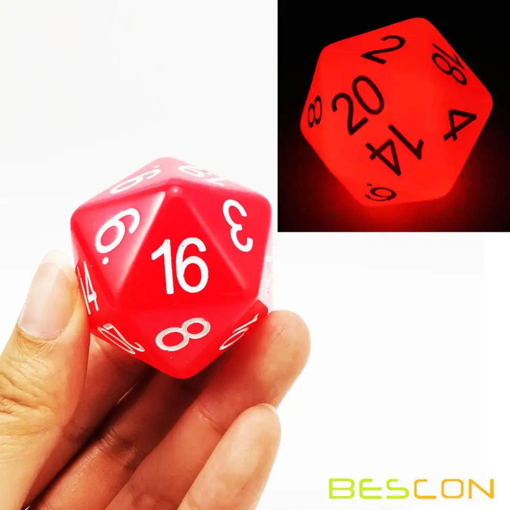 Bescon Jumbo Glowing D20 38MM, Big Size 20 Sides Dice 1.5 inch, Big 20 Faces Cube in Various Solid, Glitter, Glowing Colors 4