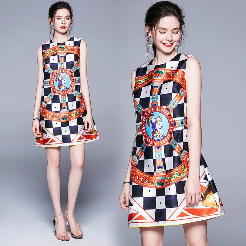 

Ozhouzhan 2019 Summer New Style Debutante WOMEN'S Dress Sleeveless Loose Waist Fashion Printed Tank Dress