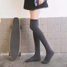 Чистый цвет высокий женские носки хлопковые носки выше колена были тонкие носки Длинные высокие носки