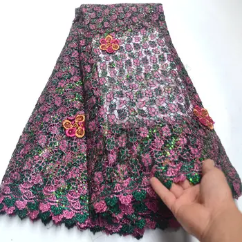 

african lace fabrics 5yards guipure lace fabric 2019 high quality african cord lace fabric with sequins for party DG803