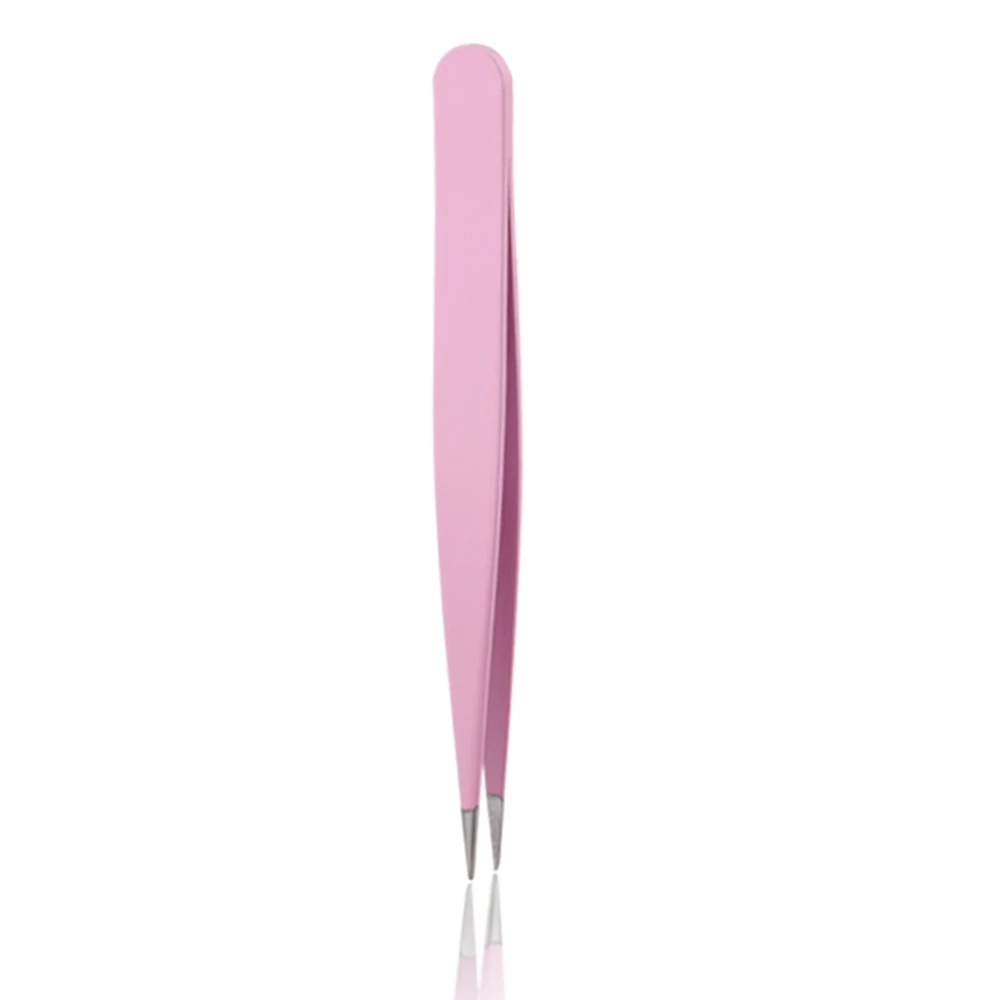 1pc Makeup Tool Professional Stainless Steel Point Tip Eyebrow Tweezers With Bag Eye Brow Hair Face Nose Clips Removal TSLM2 - Цвет: 03 Pink