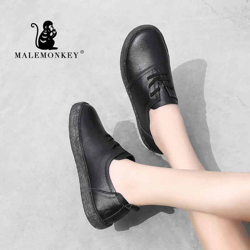 Женские кроссовки на шнуровке MALEMONKEY Белые Повседневные плоской платформе черные