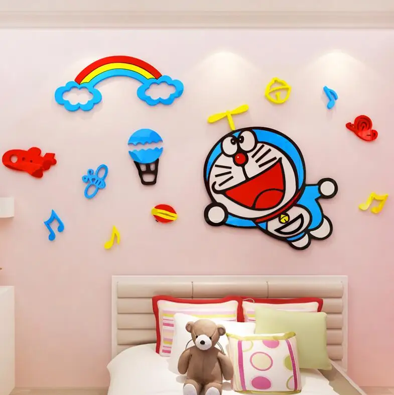 DIY музыкальная кошка Hellokitty 3D стереоскопические наклейки для стен для детской комнаты Акриловые Хрустальные спальни фоновые украшения стен