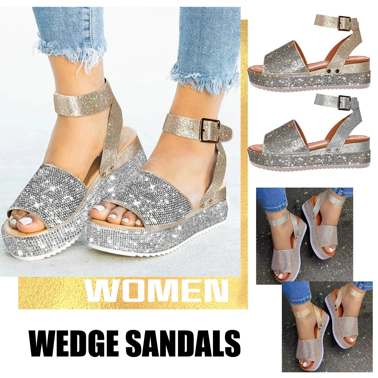 Sandals for Women Summer,2021 Fashion Rhinestone Crystal Sandals Summer Beach Sandals Open Toe Flip Flops Slippers Sandals