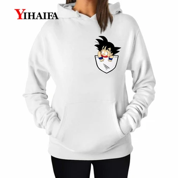 

YIHAIFA Sweatshirt Female itself Hoodies Dragon Ball Pocket Goku Print Women Streetwear Pullover Blouse