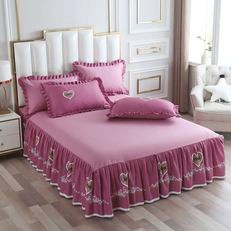 한국 레이스 공주 침대 스커트 커버, 면, 싱글, 더블, 시몬스, 방진, 3 피스 