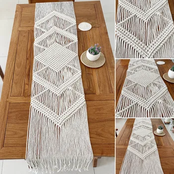 

Minimalistic Wedding Decor Washable 200x32cm Bedding Cotton Rope Party Macrame Design Table Runner Reusable Blanket Hand Woven
