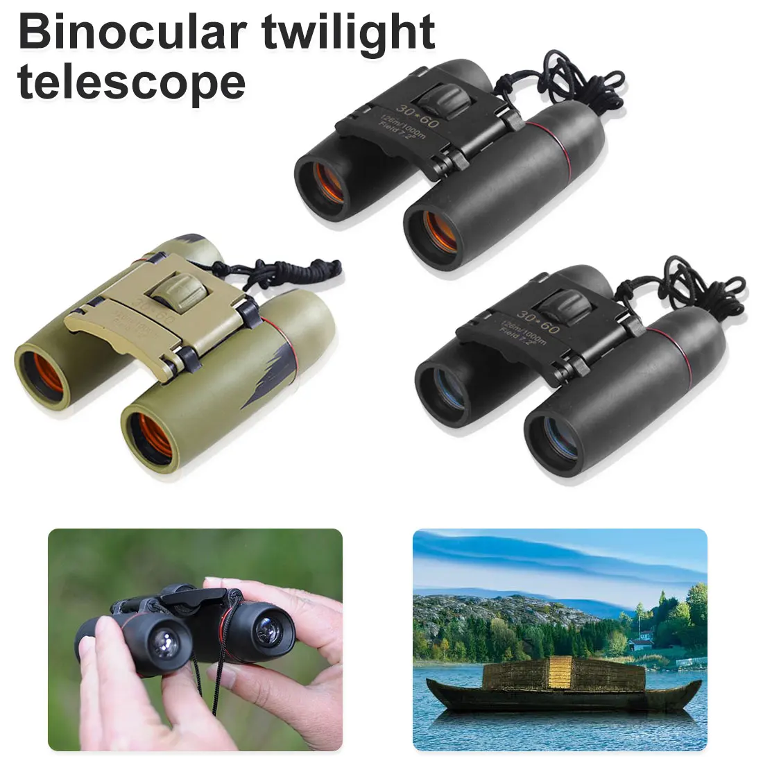 

30x60 Compact Zoom Binoculars Long Range Folding HD Powerful Mini Telescope Night Vision Outdoor Telescope